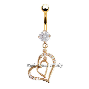 Free Titanium Anodized Clear Zircon Heart Gold Belly Button Ring